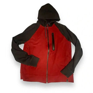 Express Men’s Red and Black Zip-Up Hoodie - Size Large
